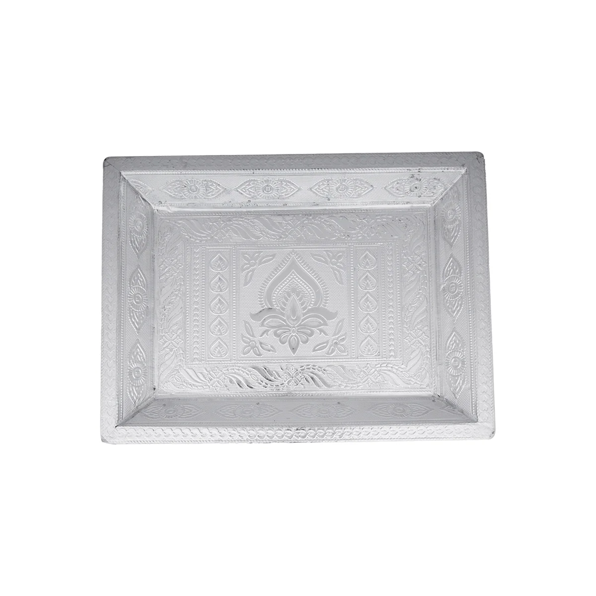 Serving Tray - 12 x 9 Inches | Silver Polish Tray/ 4 Glass Decorative Plate for Home - Image 4