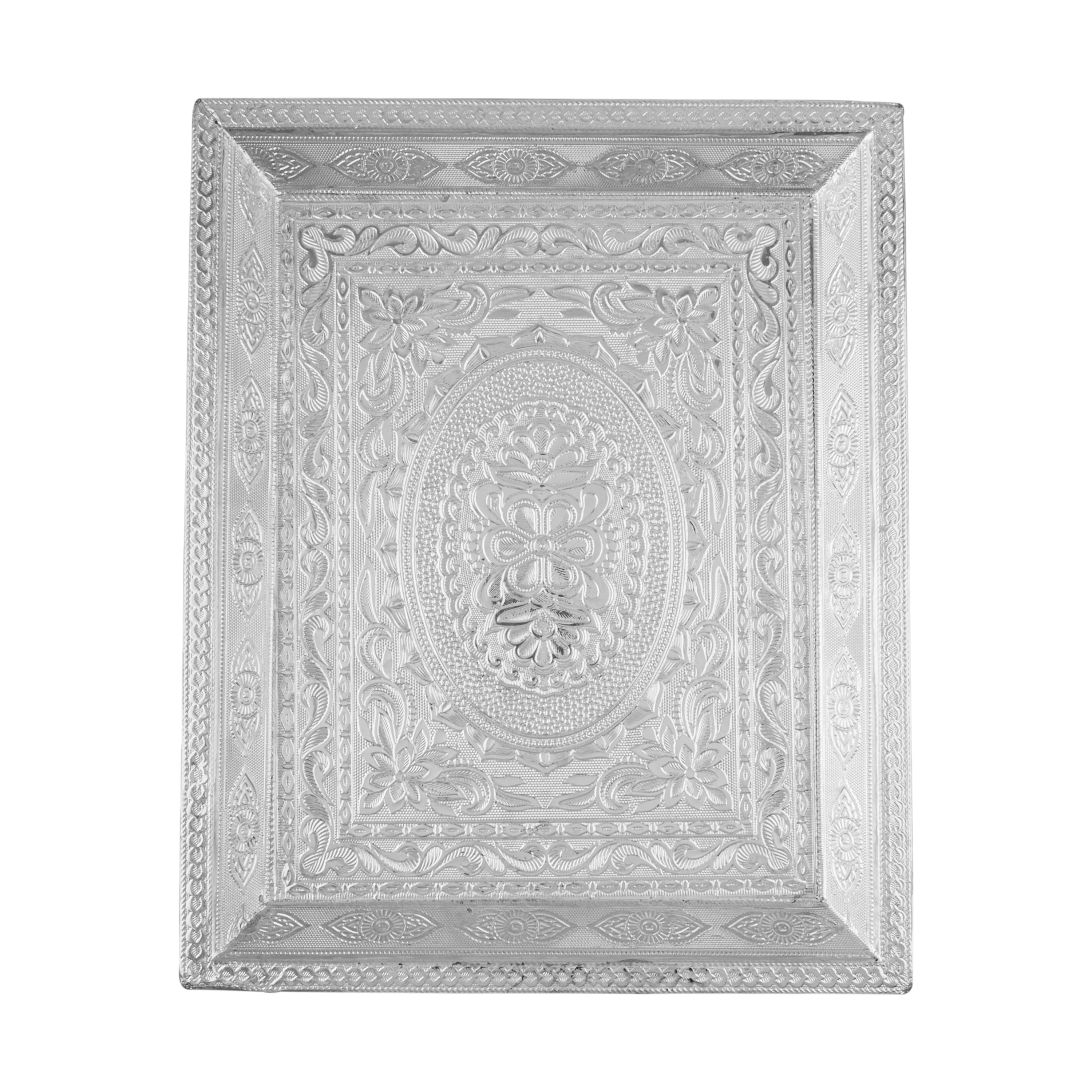 Serving Tray - 16 x 13 Inches | Silver Polish Tray/ 8 Glass Decorative Plate for Home - Image 2