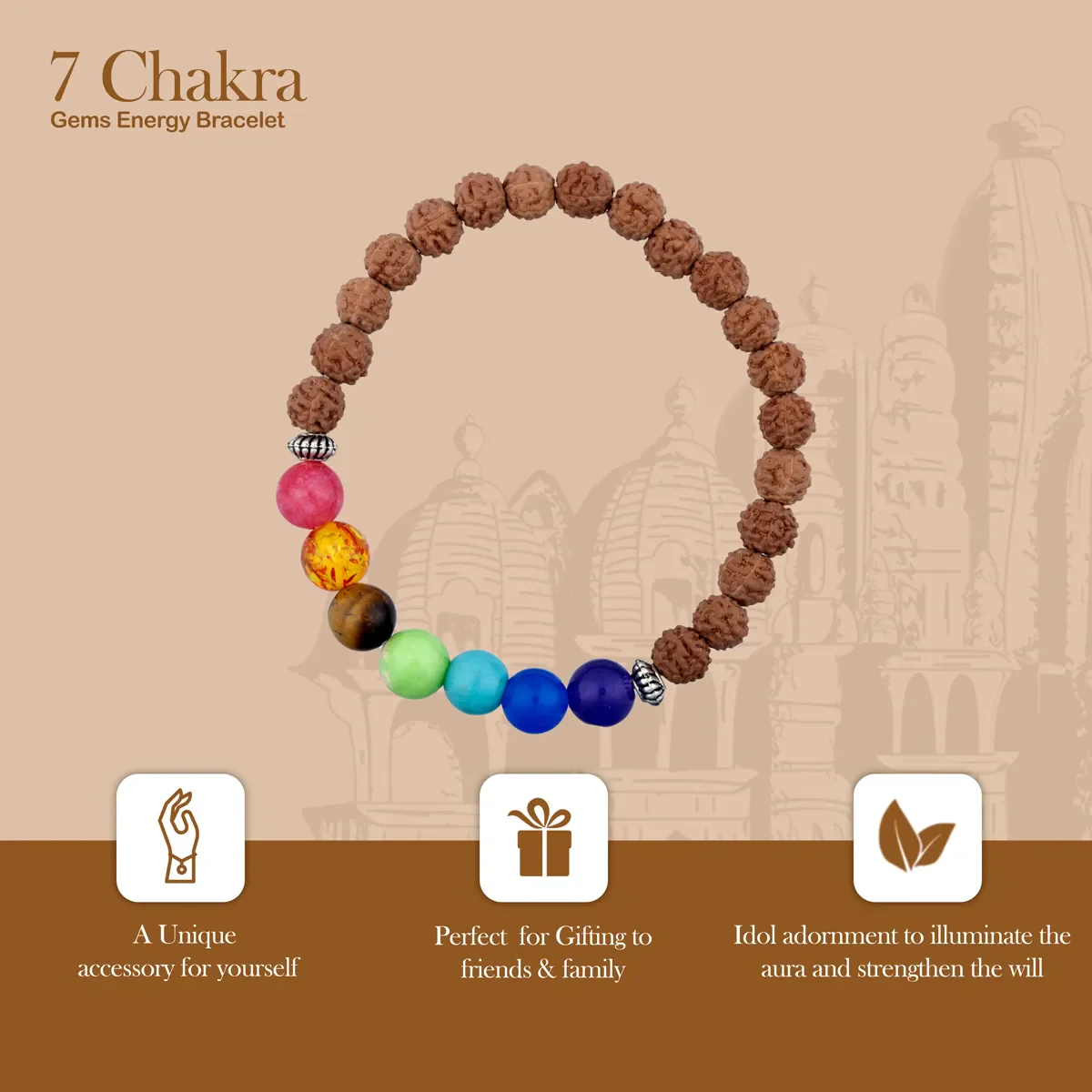 Seven Chakra Bracelet - 2.5 Inches | 7 Chakra & Rudraksha Hand Band For Spiritual Wear - Image 5