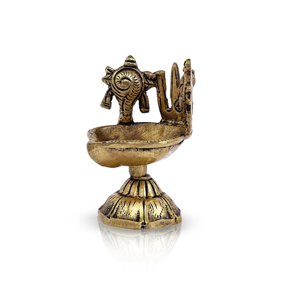 Shankh Chakra Namam Design Brass Lamp- 2.75 X 1.75 Inches | Deepam/ Antique Polish Vilakku With Base For Pooja - Image 2
