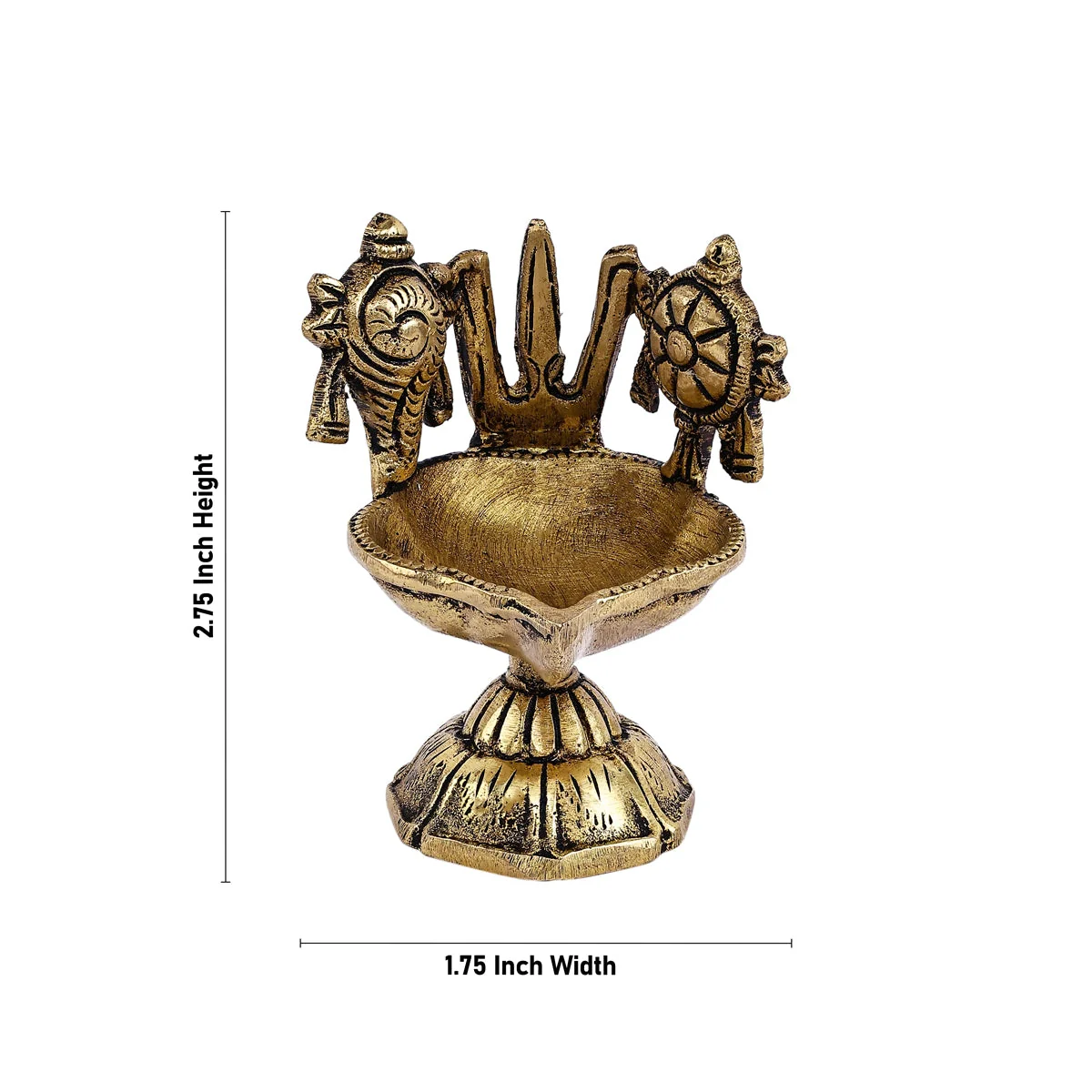 Shankh Chakra Namam Design Brass Lamp- 2.75 X 1.75 Inches | Deepam/ Antique Polish Vilakku With Base For Pooja - Image 4