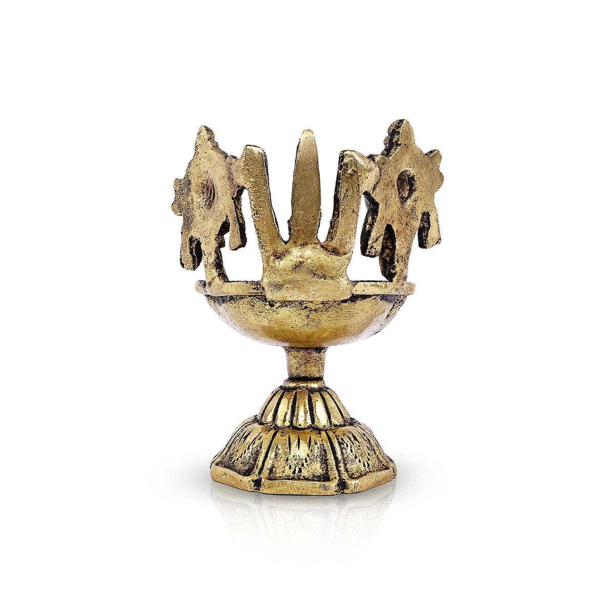 Shankh Chakra Namam Design Brass Lamp- 2.75 X 1.75 Inches | Deepam/ Antique Polish Vilakku With Base For Pooja - Image 5