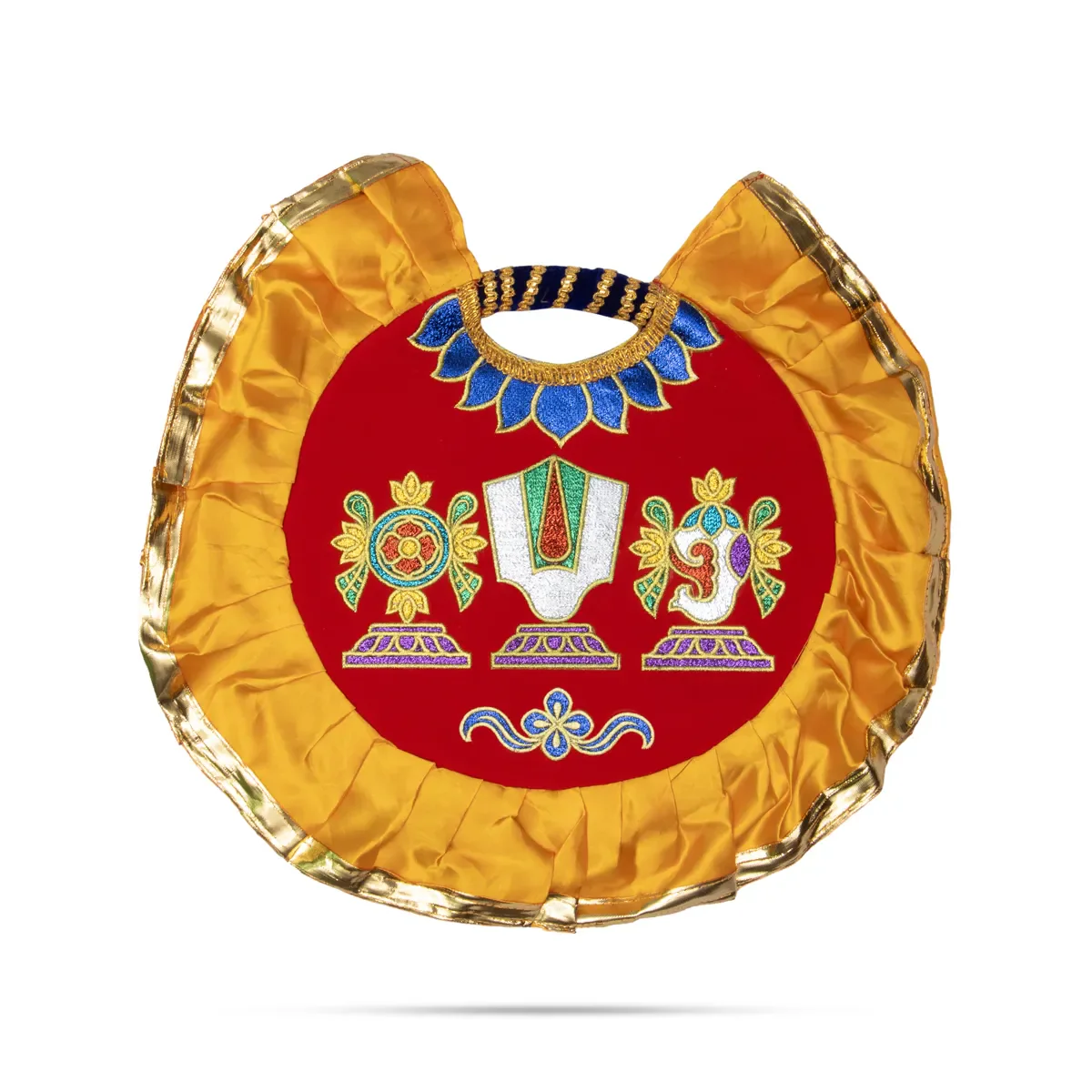 Shankh Chakra Namam Design Visiri- 1.5 Feet | Thenkalai Pooja Fan/ Velvet Aalavattam For Temple And Pooja Room - Image 3
