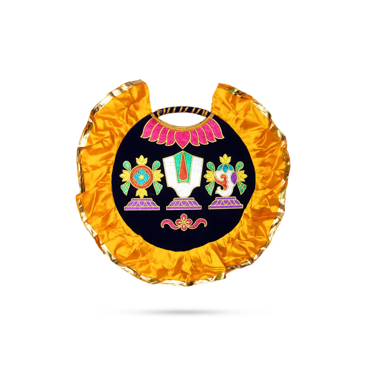 Shankh Chakra Namam Design Visiri - 2 Feet | Thenkalai Pooja Fan/ Velvet Aalavattam For Temple And Pooja Room - Image 3