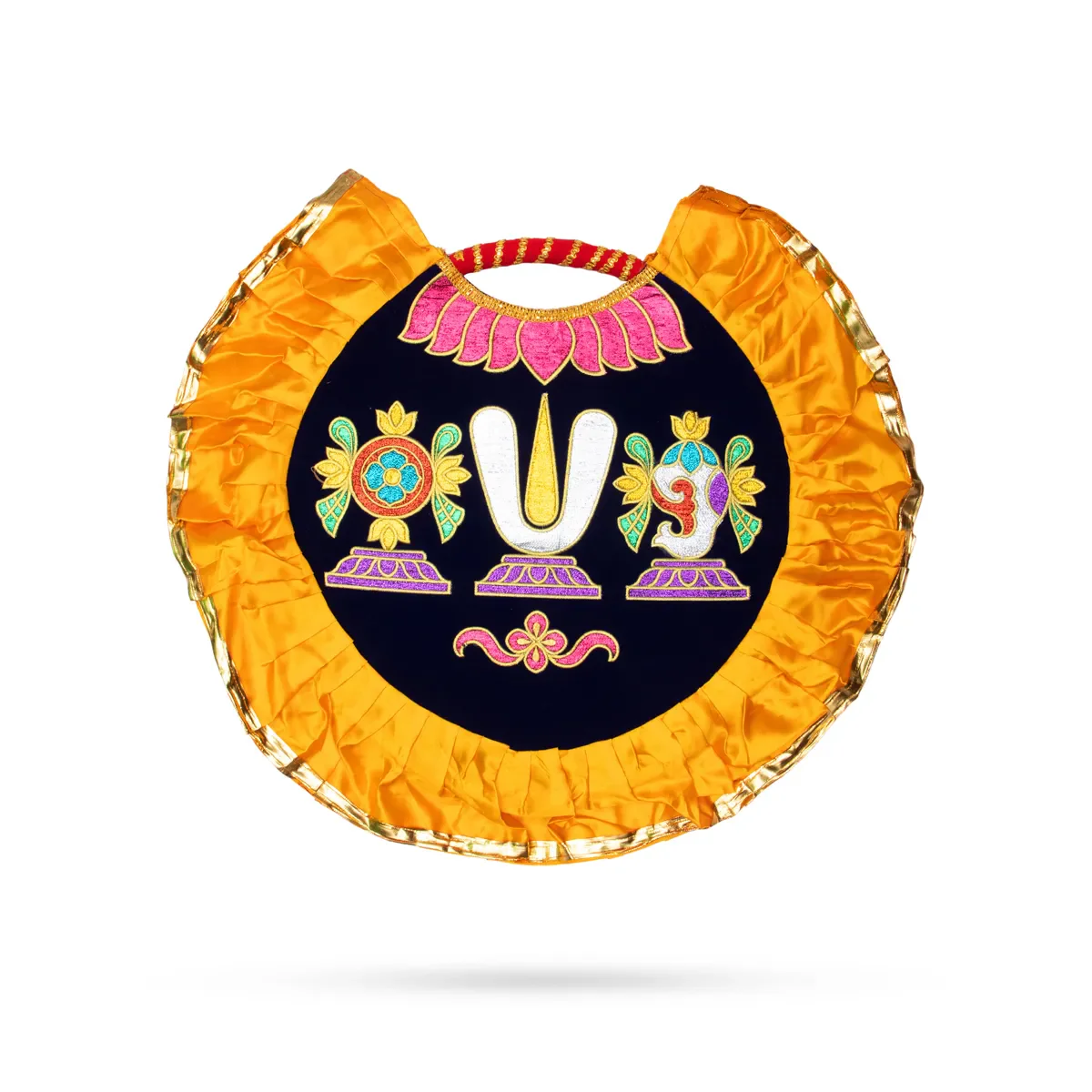 Shankh Chakra Namam Design Visiri - 2 Feet | Vadakalai Pooja Fan/ Velvet Aalavattam For Temple And Pooja Room - Image 3