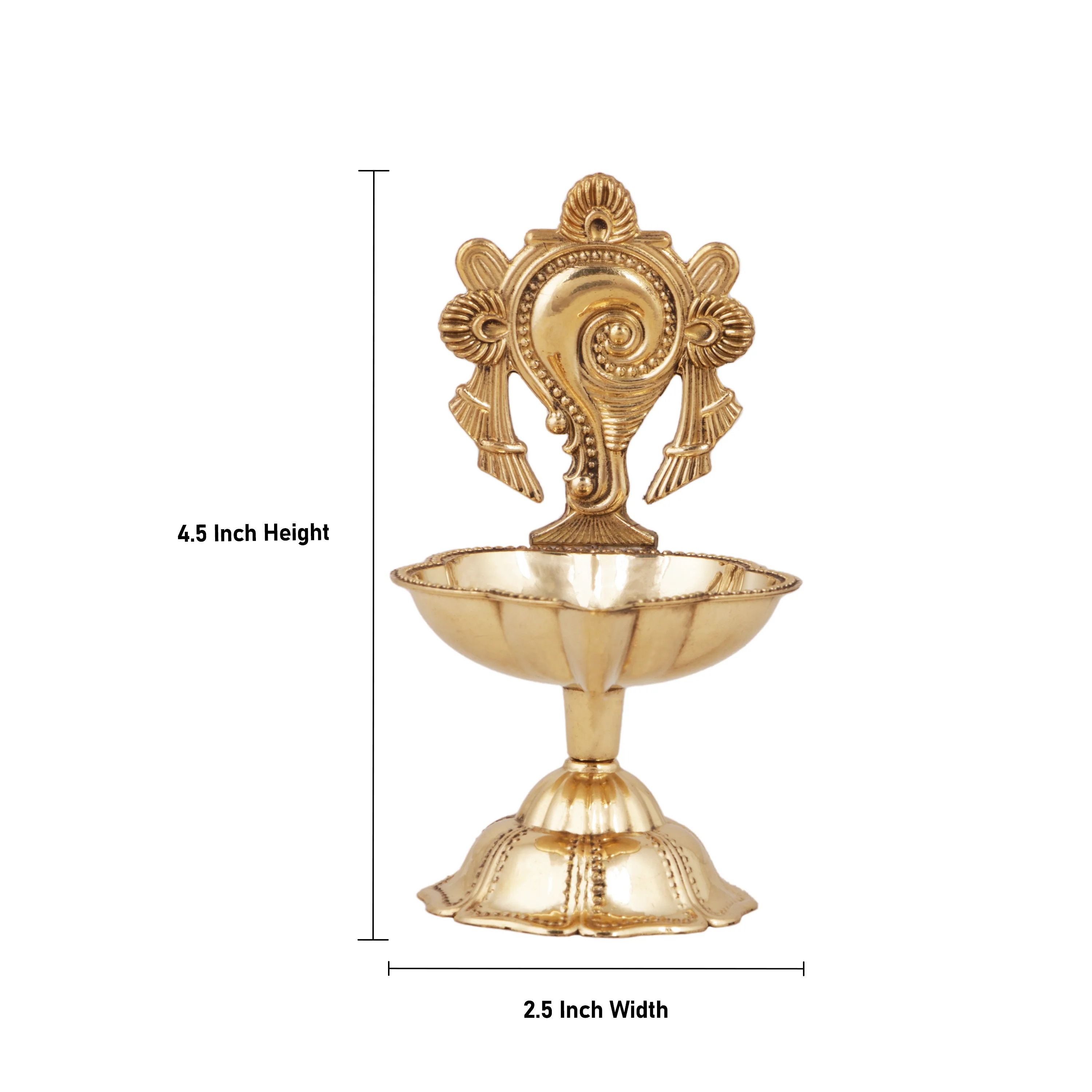 Shankh Diya - 4.5 Inches | Brass Deep/ Shank Lamp/ Brass Vilakku for Pooja - Image 2