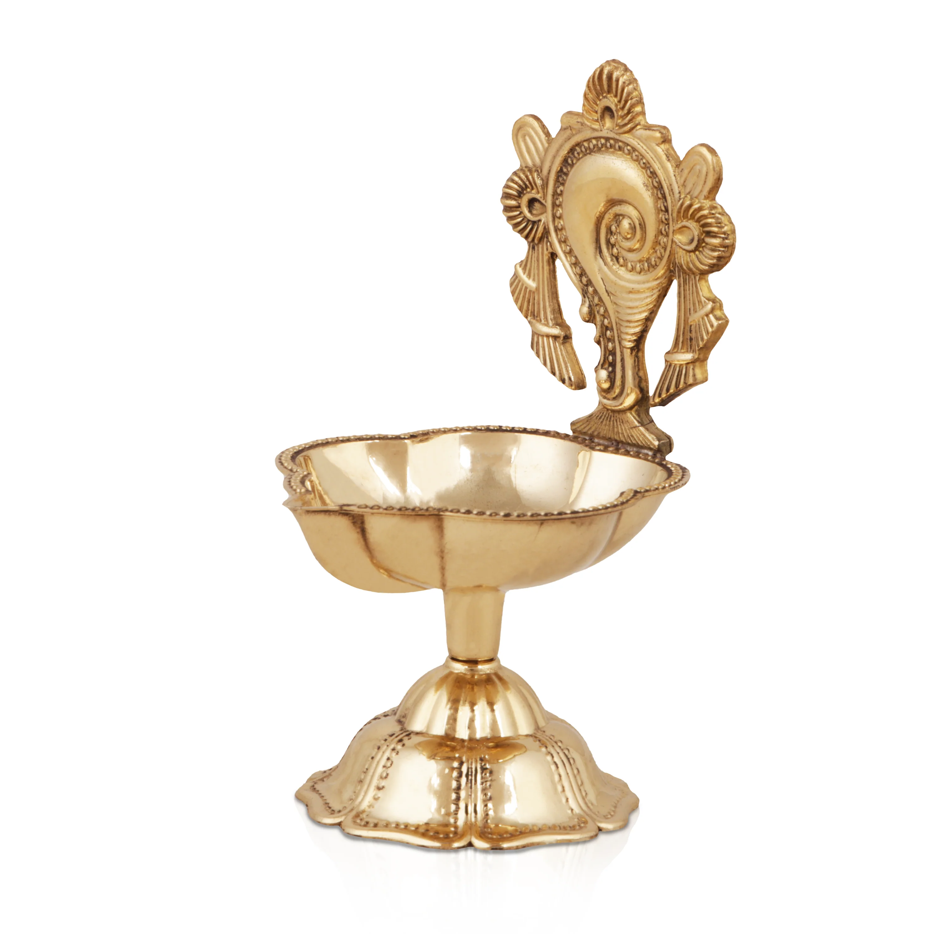 Shankh Diya - 4.5 Inches | Brass Deep/ Shank Lamp/ Brass Vilakku for Pooja - Image 3