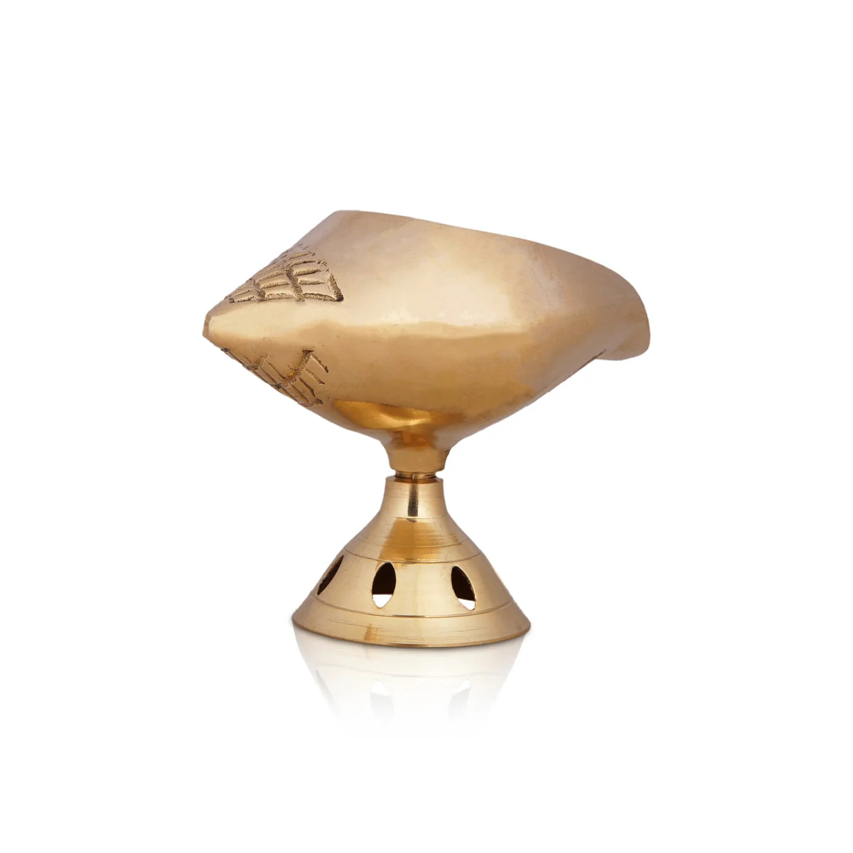 Shankh Shape Brass Lamp With Base - 3.5 x 4 Inches | Brass Pooja Diya/ Brass Deepam/ Brass Vilakku for Home - Image 2
