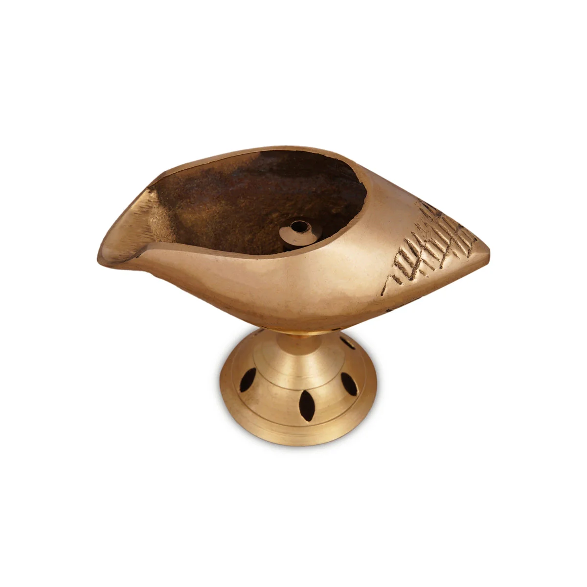 Shankh Shape Brass Lamp With Base - 3.5 x 4 Inches | Brass Pooja Diya/ Brass Deepam/ Brass Vilakku for Home - Image 4