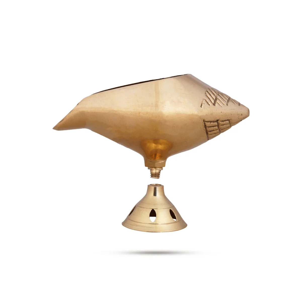 Shankh Shape Brass Lamp With Base - 3.5 x 4 Inches | Brass Pooja Diya/ Brass Deepam/ Brass Vilakku for Home - Image 5