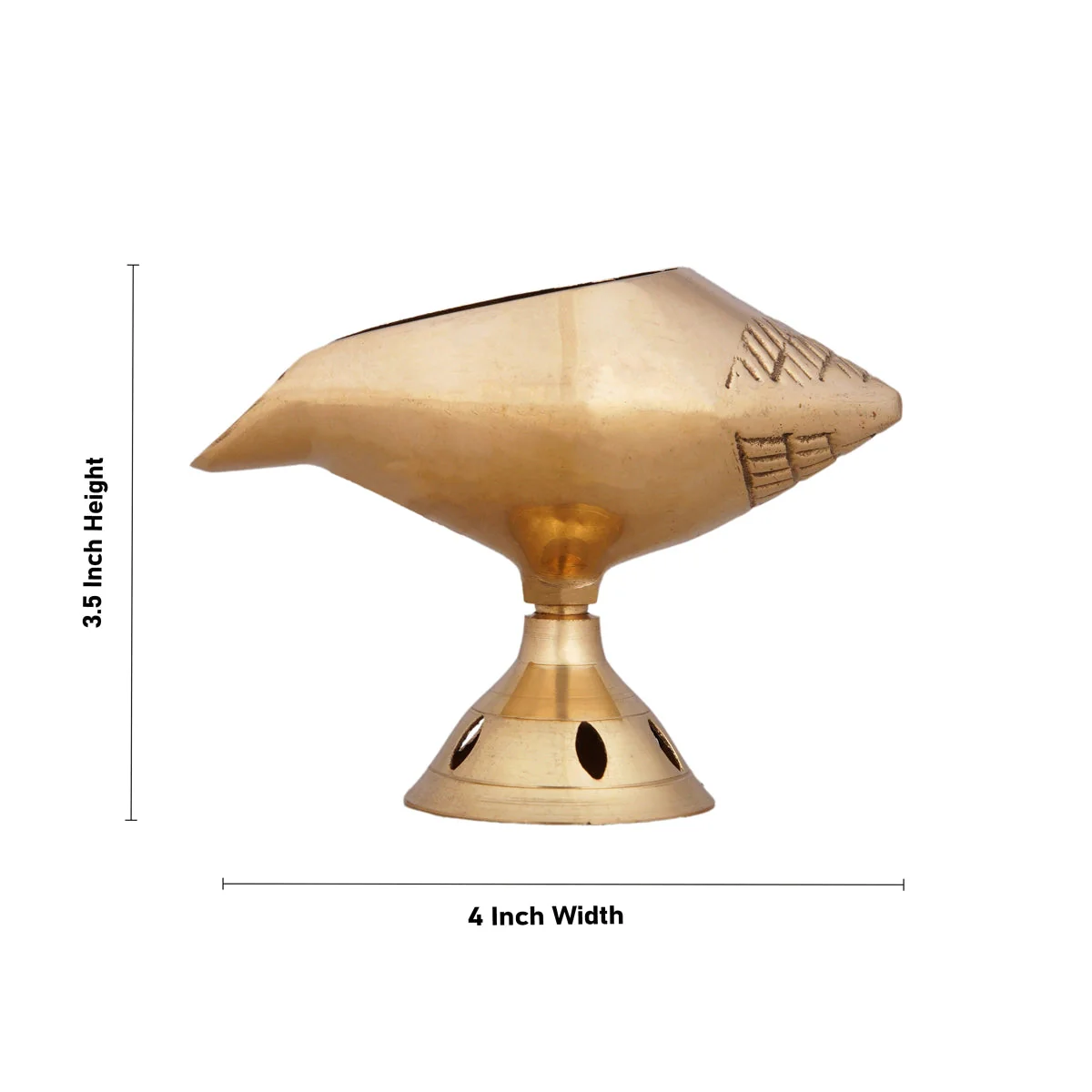 Shankh Shape Brass Lamp With Base - 3.5 x 4 Inches | Brass Pooja Diya/ Brass Deepam/ Brass Vilakku for Home - Image 6