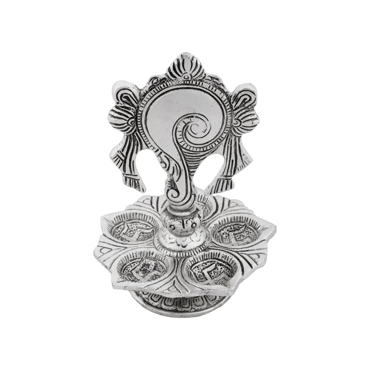 Shankh with 5 Face Deep - 6 x 4 Inches | Aluminium Silver Polish Shankh Lamp for Pooja/ 160 Gms Approx - Image 5