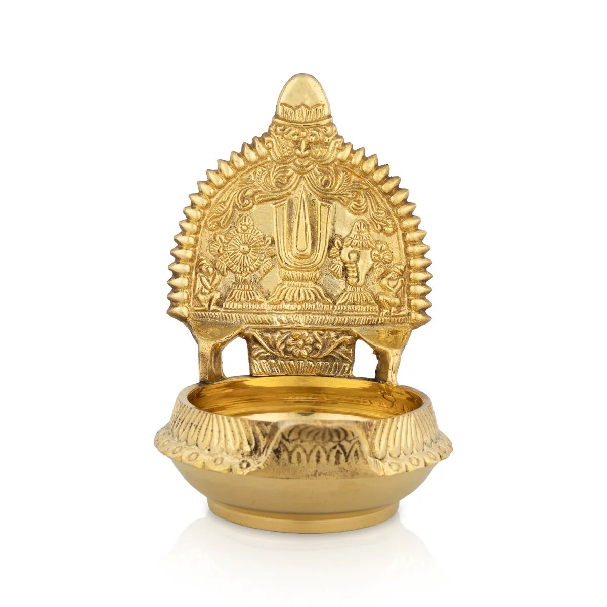 Shanku Chakra Namam Design Kubera Vilakku - 5.5 x 4 Inches | Brass Lamp/ Kuber Kamakshi Deepam for Pooja - Image 2