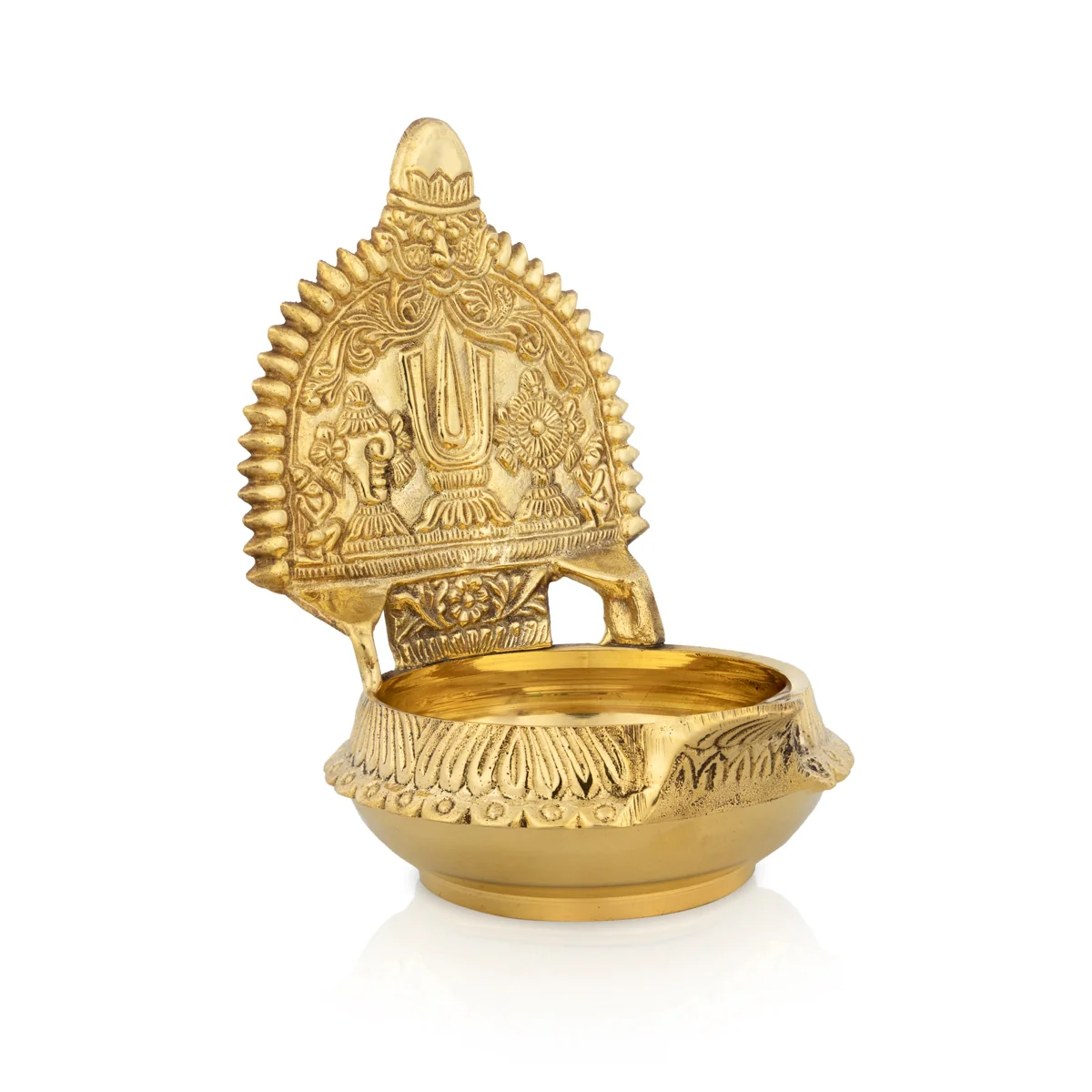Shanku Chakra Namam Design Kubera Vilakku - 5.5 x 4 Inches | Brass Lamp/ Kuber Kamakshi Deepam for Pooja - Image 3
