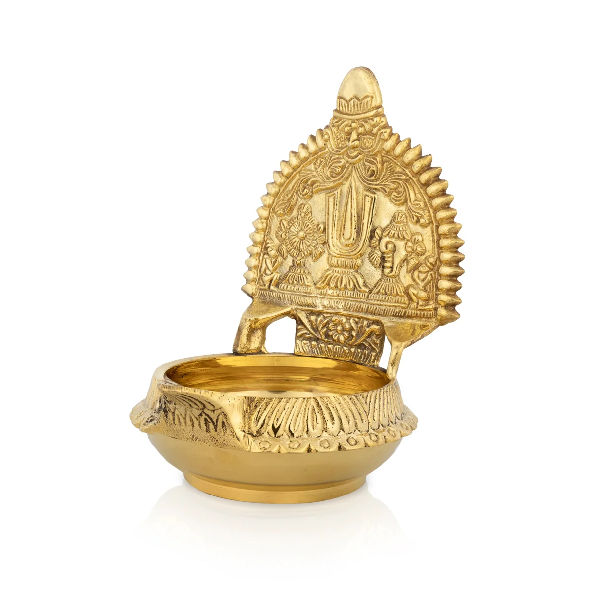 Shanku Chakra Namam Design Kubera Vilakku - 5.5 x 4 Inches | Brass Lamp/ Kuber Kamakshi Deepam for Pooja - Image 4