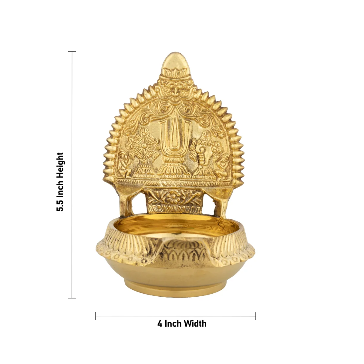 Shanku Chakra Namam Design Kubera Vilakku - 5.5 x 4 Inches | Brass Lamp/ Kuber Kamakshi Deepam for Pooja - Image 5