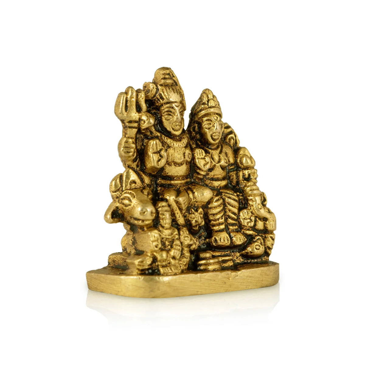 Shiv Family Murti - 1.5 x 1.5 Inches | Antique Brass Idol/ Shiva Family Statue for Pooja - Image 2