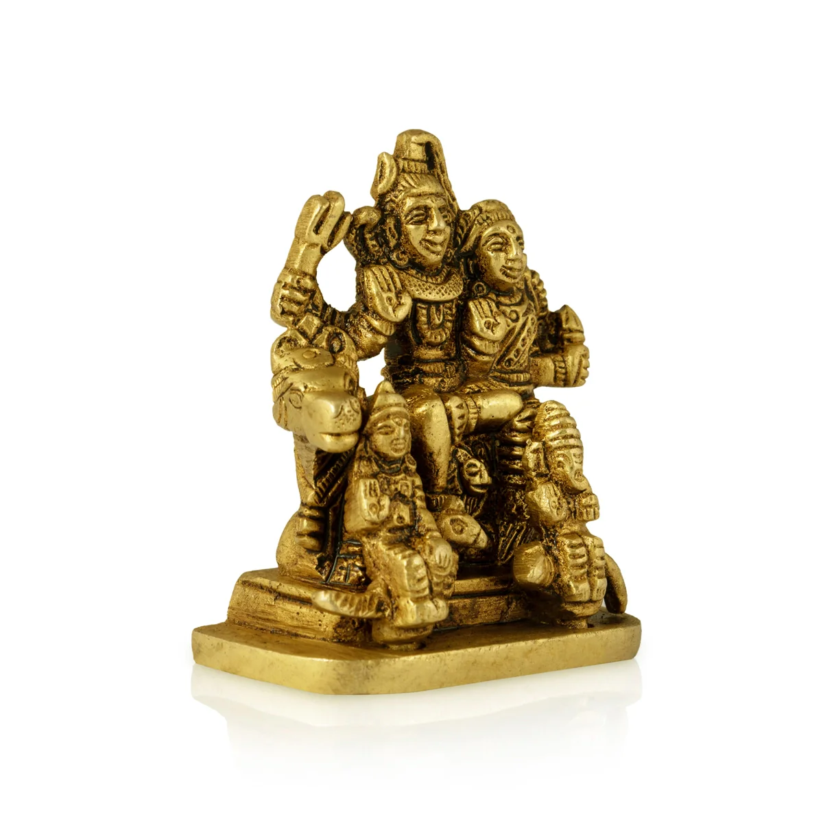 Shiv Family Murti - 2.75 x 2.5 Inches | Antique Brass Idol/ Shiva Family Statue for Pooja - Image 2