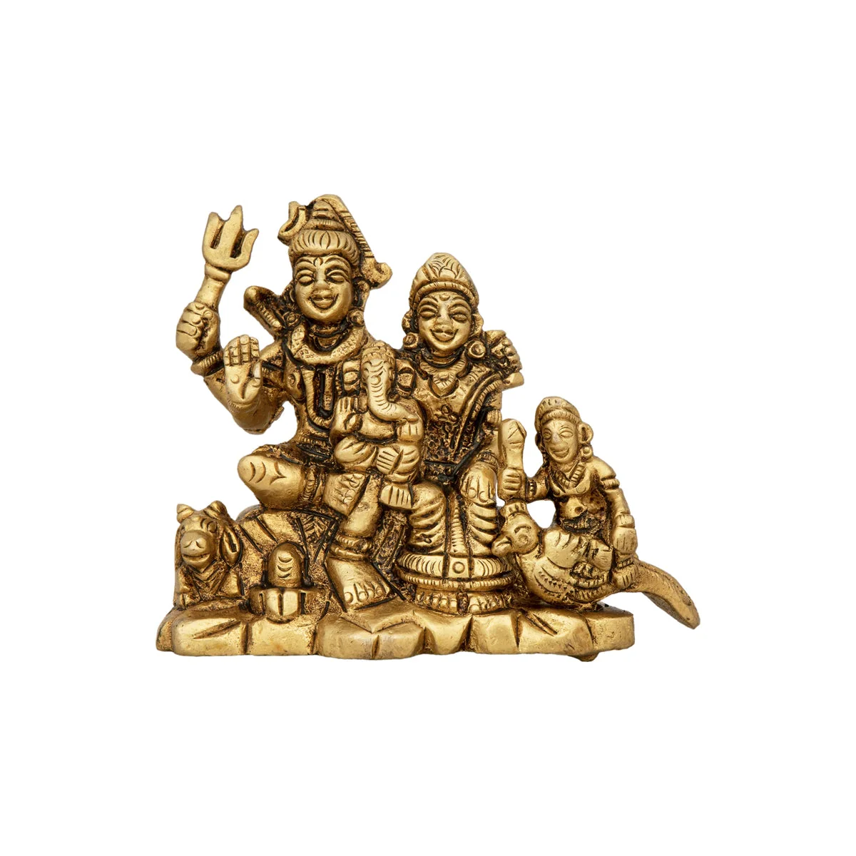 Shiv Family Murti With Base - 3 x 3.25 Inches | Antique Brass Idol/ Shiva Family Statue for Pooja - Image 2