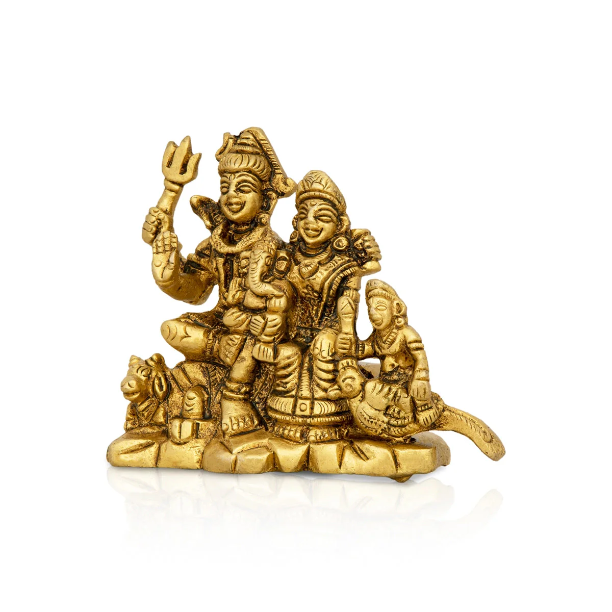 Shiv Family Murti With Base - 3 x 3.25 Inches | Antique Brass Idol/ Shiva Family Statue for Pooja - Image 3