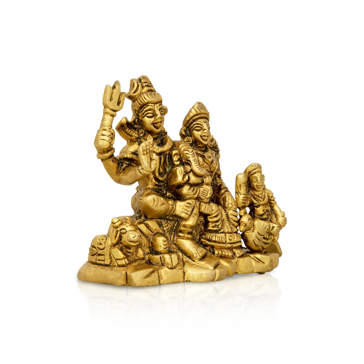 Shiv Family Murti With Base - 3 x 3.25 Inches | Antique Brass Idol/ Shiva Family Statue for Pooja - Image 4