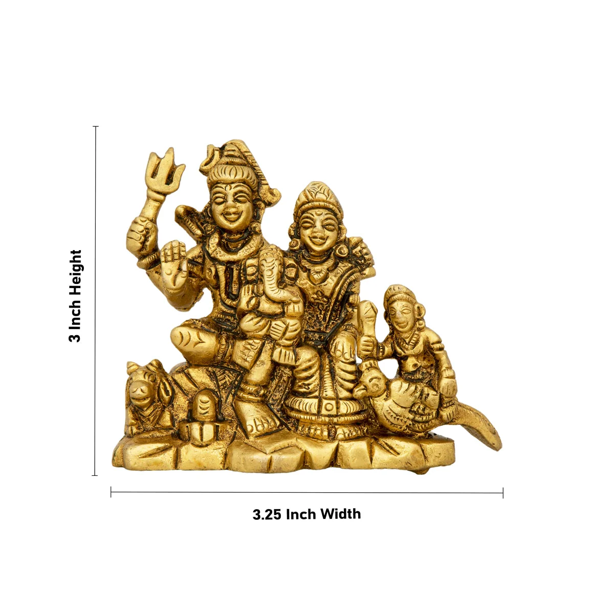 Shiv Family Murti With Base - 3 x 3.25 Inches | Antique Brass Idol/ Shiva Family Statue for Pooja - Image 6