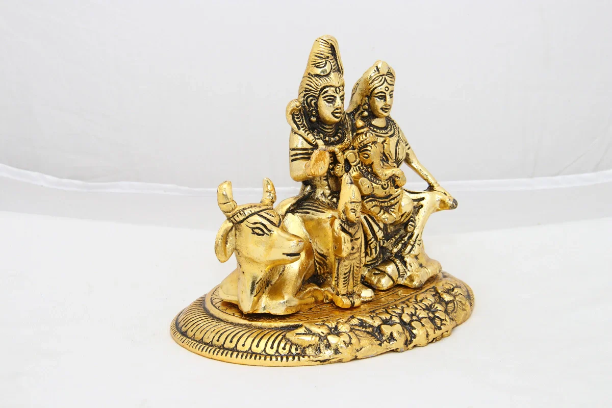 Shiv Parivar Murti - 6 x 6.75 Inches | Aluminium Statue/ Shiva Parvati Statue for Pooja/ 660 Gms Approx - Image 3