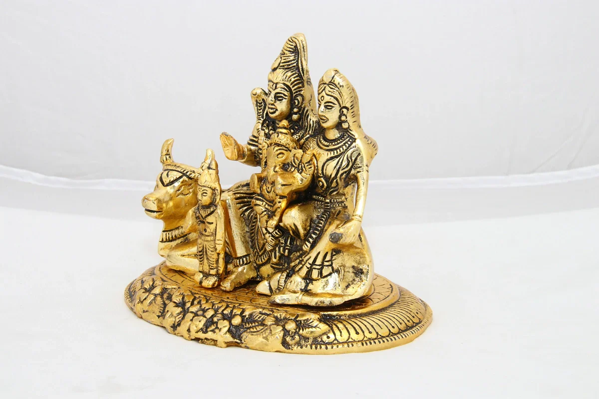 Shiv Parivar Murti - 6 x 6.75 Inches | Aluminium Statue/ Shiva Parvati Statue for Pooja/ 660 Gms Approx - Image 5