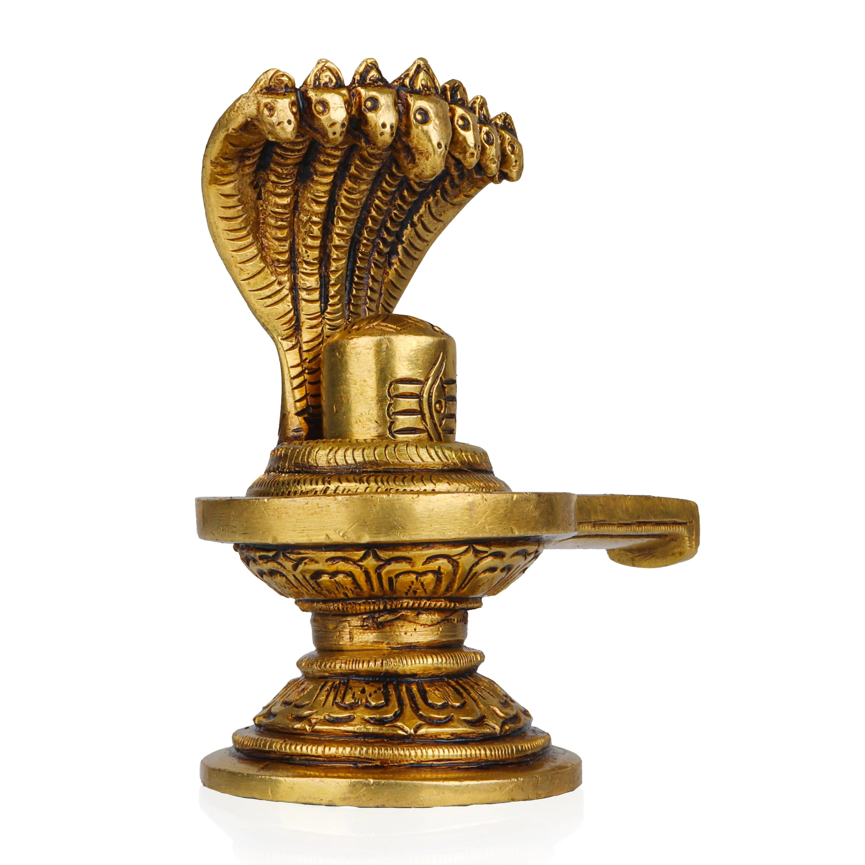 Shiva Lingam Statue With Nagam - 4 x 4.5 Inches | Antique Brass Idol/Shiv Ling Statue/Shiv Ling Idol for Pooja - Image 2