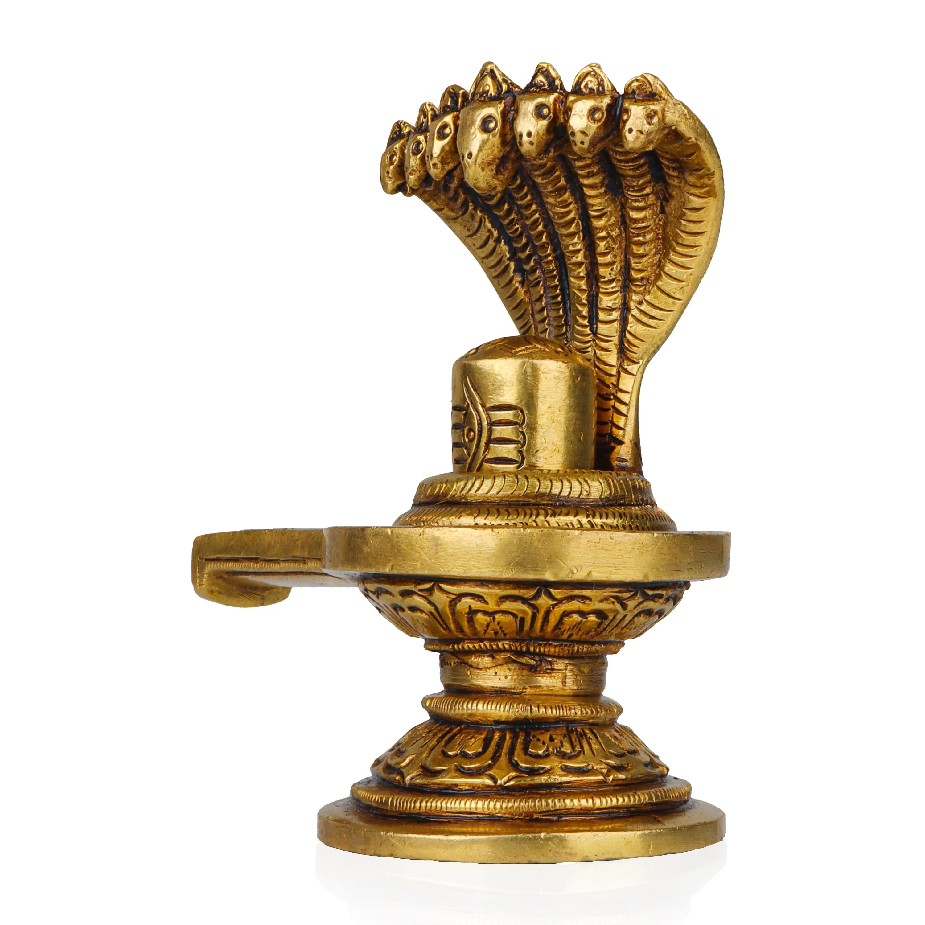 Shiva Lingam Statue With Nagam - 4 x 4.5 Inches | Antique Brass Idol/Shiv Ling Statue/Shiv Ling Idol for Pooja - Image 3