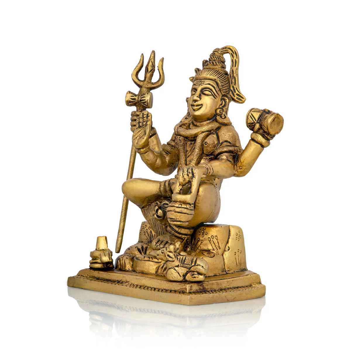 Shiva Statue Standing On Base - 6 x 4.25 Inches | Antique Brass Idol/ Shiv Idol for Pooja - Image 3