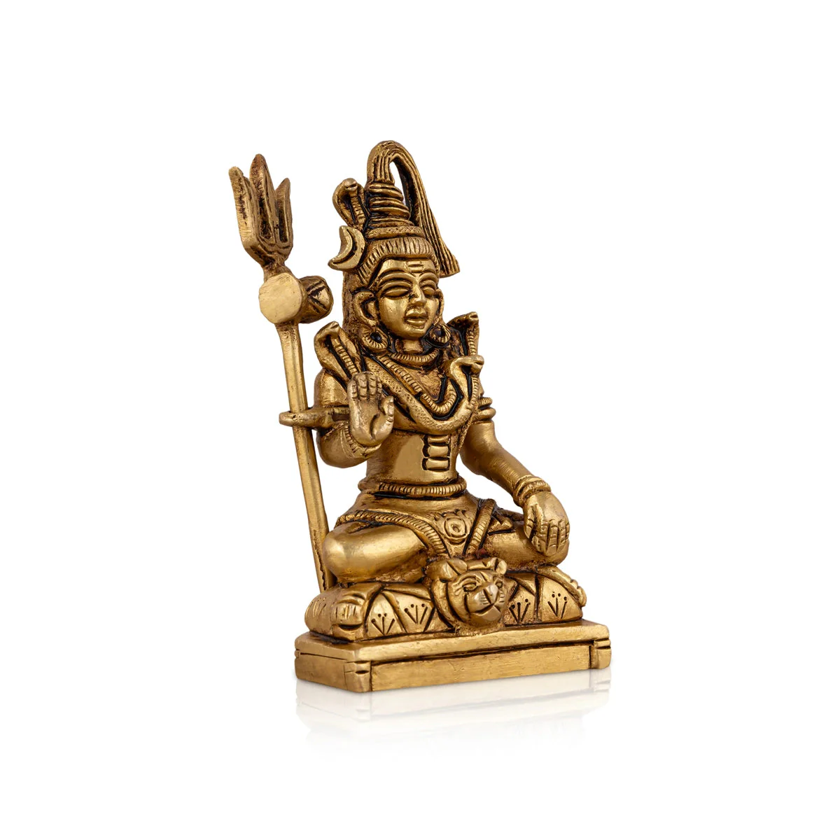 Shiva Statue With Base - 4.5 X 2.5 Inches | Sitting Shiv Murti/ Antique Brass Idol For Pooja - Image 2