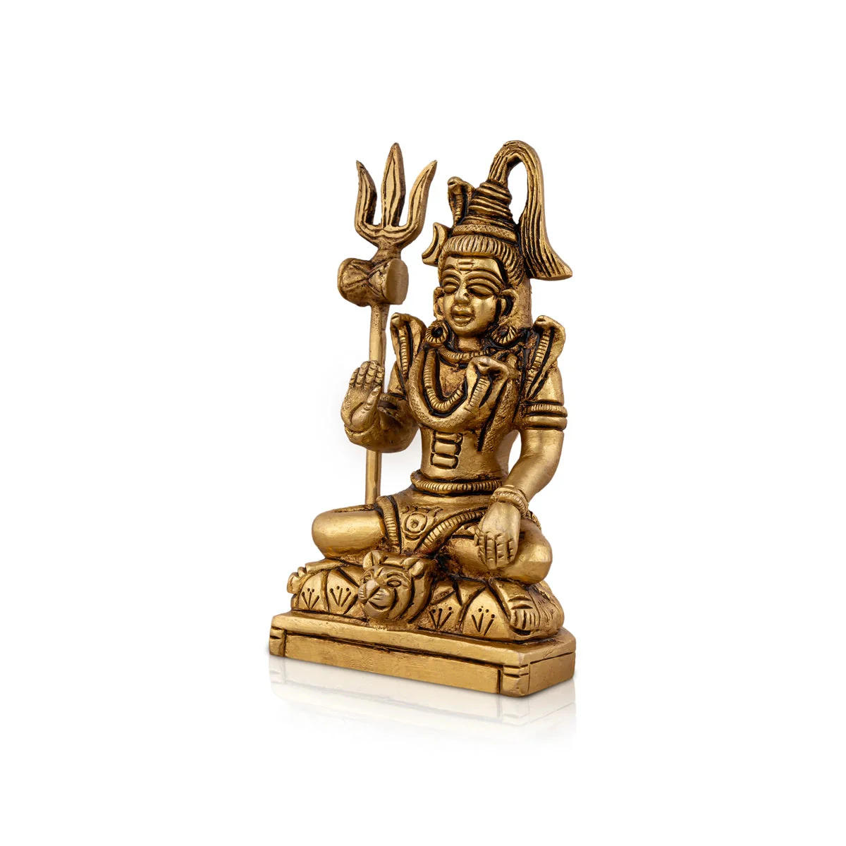 Shiva Statue With Base - 4.5 X 2.5 Inches | Sitting Shiv Murti/ Antique Brass Idol For Pooja - Image 3