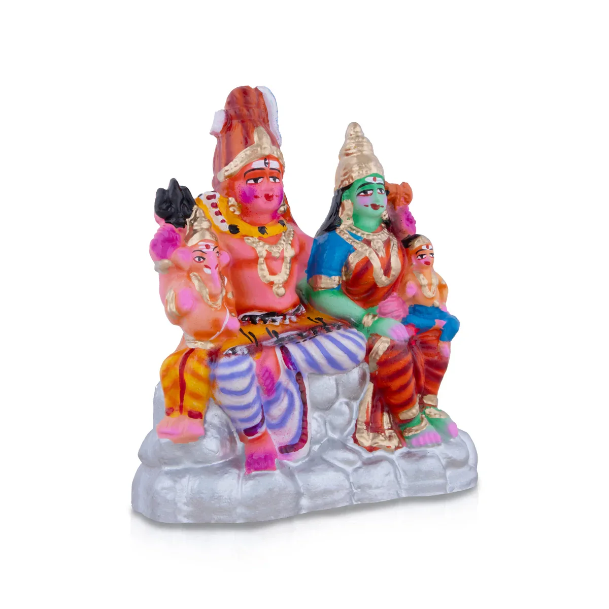 Shivan Family Clay Golu Bommai - 8 x 7 Inches | Giri Golu Doll/ Navaratri Golu Bomma/Gombe/Bommai - Image 3