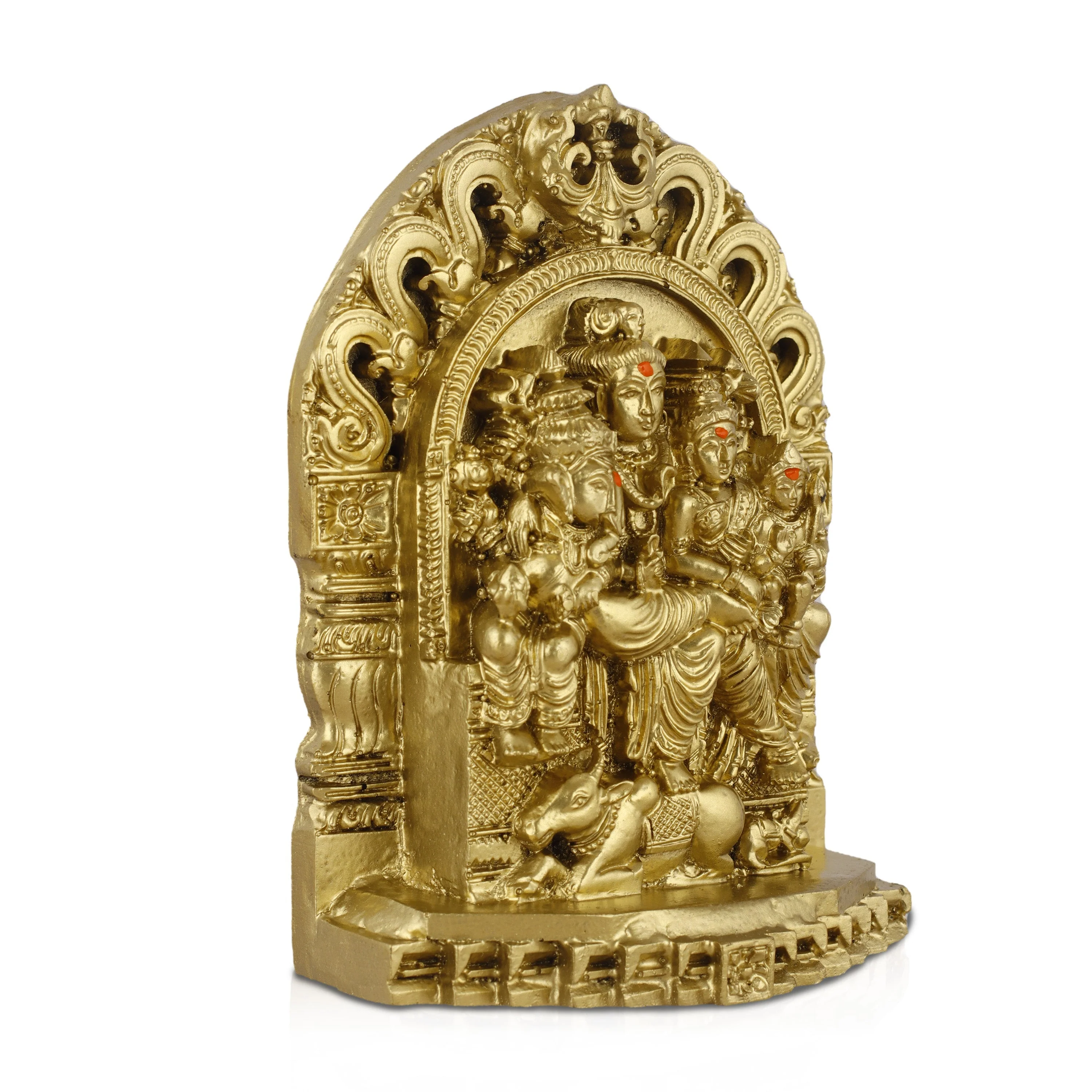 Shivan Family with Arch Idol - 6 Inches | Parvati/ Murugan/ Ganesh/ Siva/ Polyresin Material/ Gold Colour - Image 2