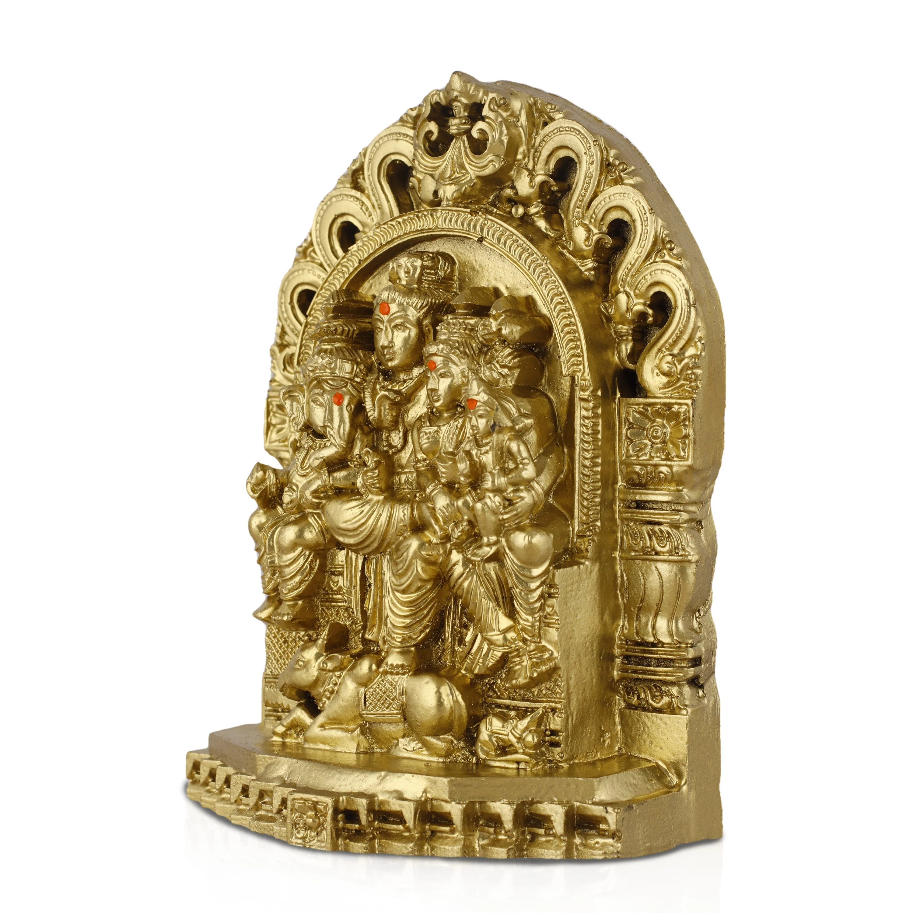 Shivan Family with Arch Idol - 6 Inches | Parvati/ Murugan/ Ganesh/ Siva/ Polyresin Material/ Gold Colour - Image 3