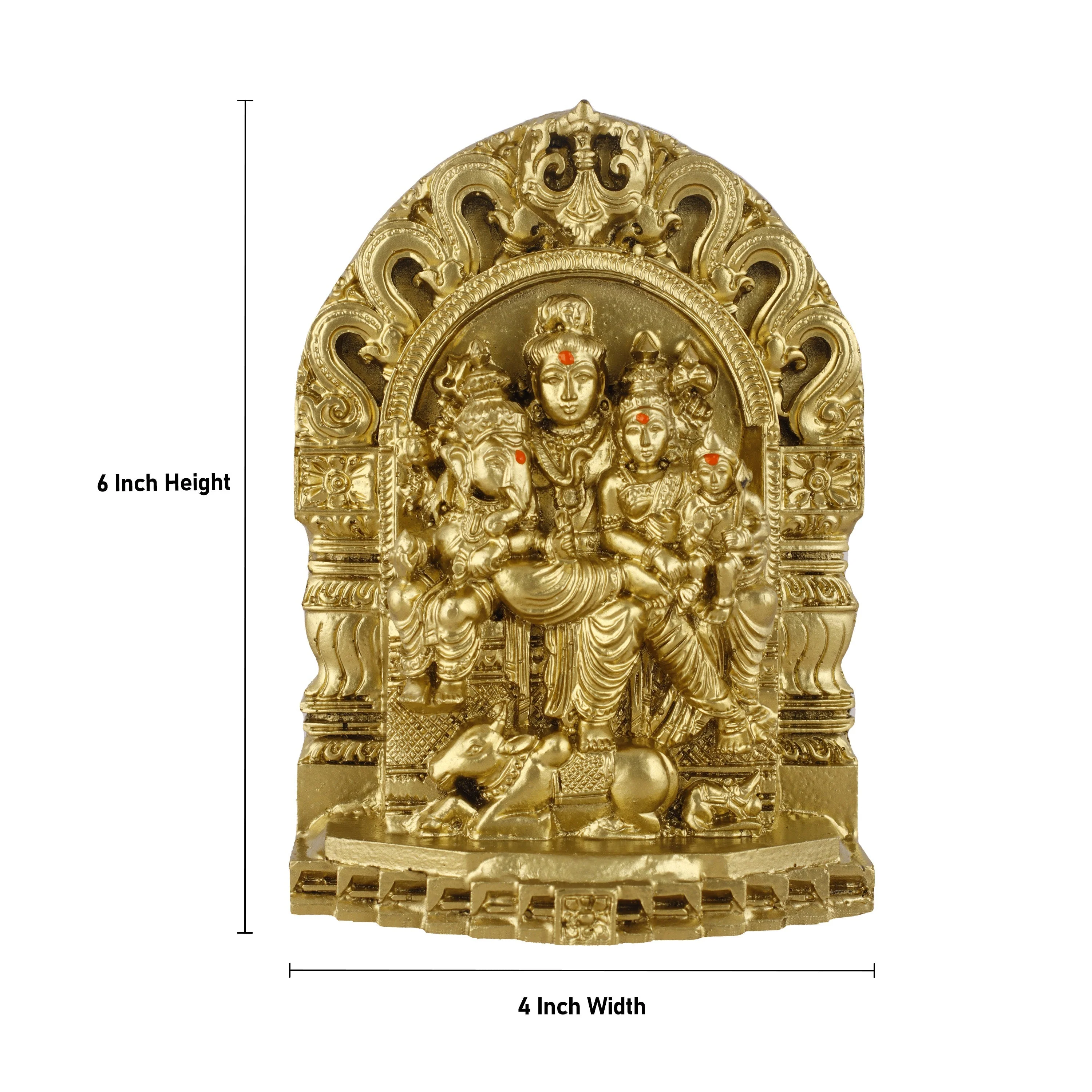 Shivan Family with Arch Idol - 6 Inches | Parvati/ Murugan/ Ganesh/ Siva/ Polyresin Material/ Gold Colour - Image 5