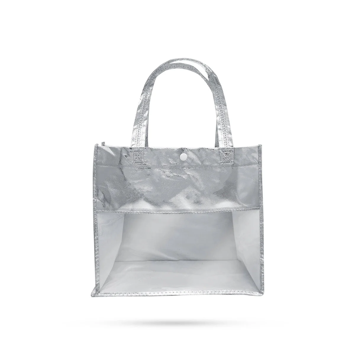 Shopping Bag With Button- 11.5 X 12 Inches | Hand Bag With Handle/ Silver Colour Gift Bag For Shopping & Gifting - Image 4