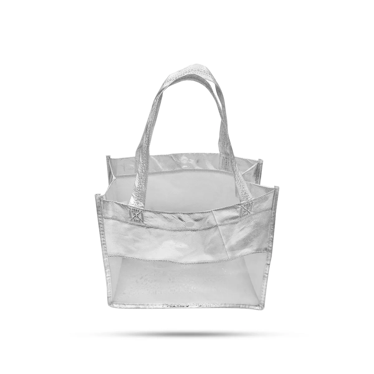 Shopping Bag With Button - 8 X 9 Inches | Hand Bag/ Silver Colour Gift Bag For Shopping And Gifting - Image 2