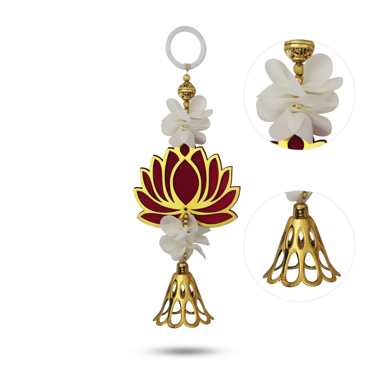 Side Toran Pair - 10.5 Inches | Lotus Motif Thoran/ Decorative Hanging Bandanwar For Home Entrance & Pooja Decor - Image 3