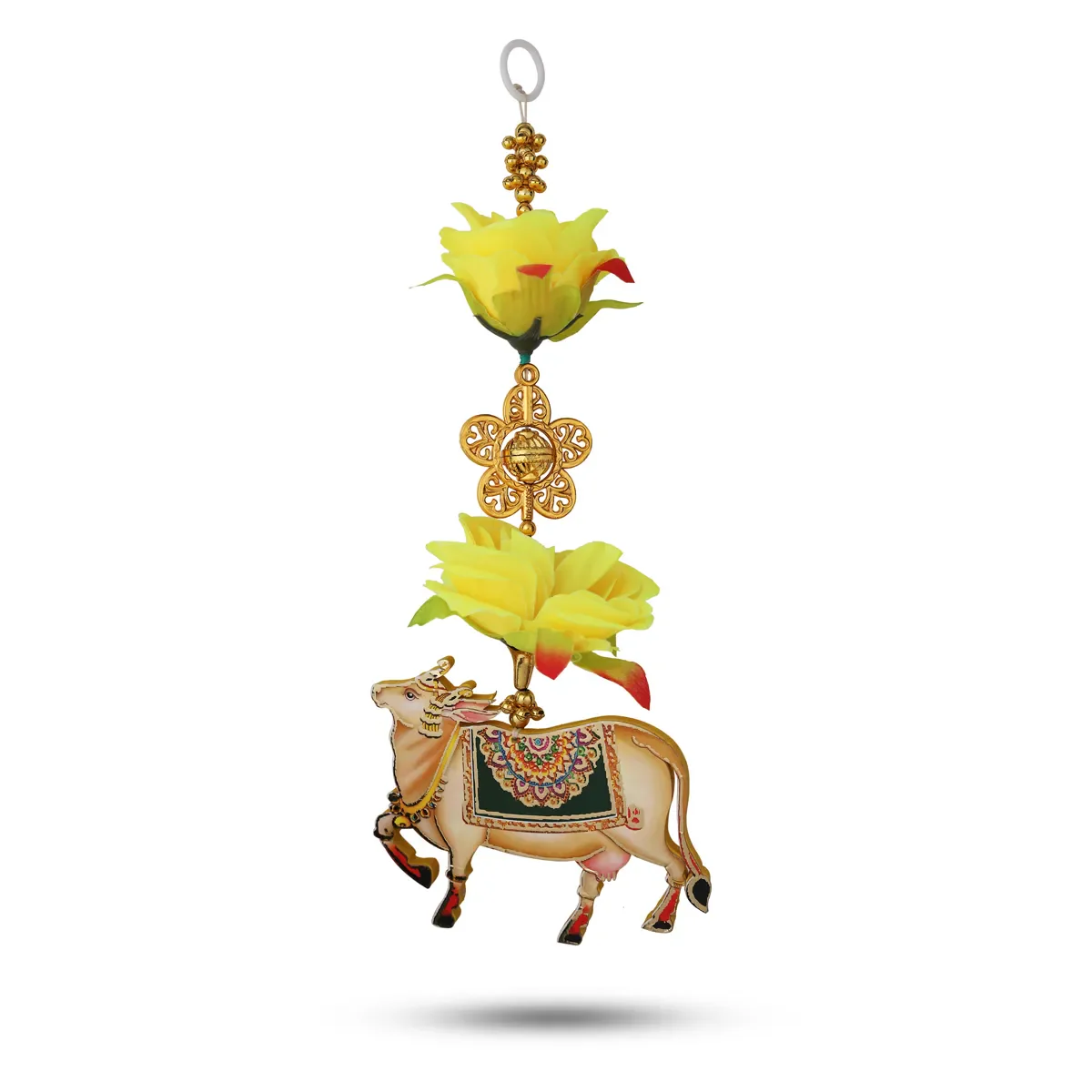 Side Toran Pair - 12 Inches | Kamadhenu Motif Thoran/ Floral Hanging Bandanwar For Pooja Decor - Image 2