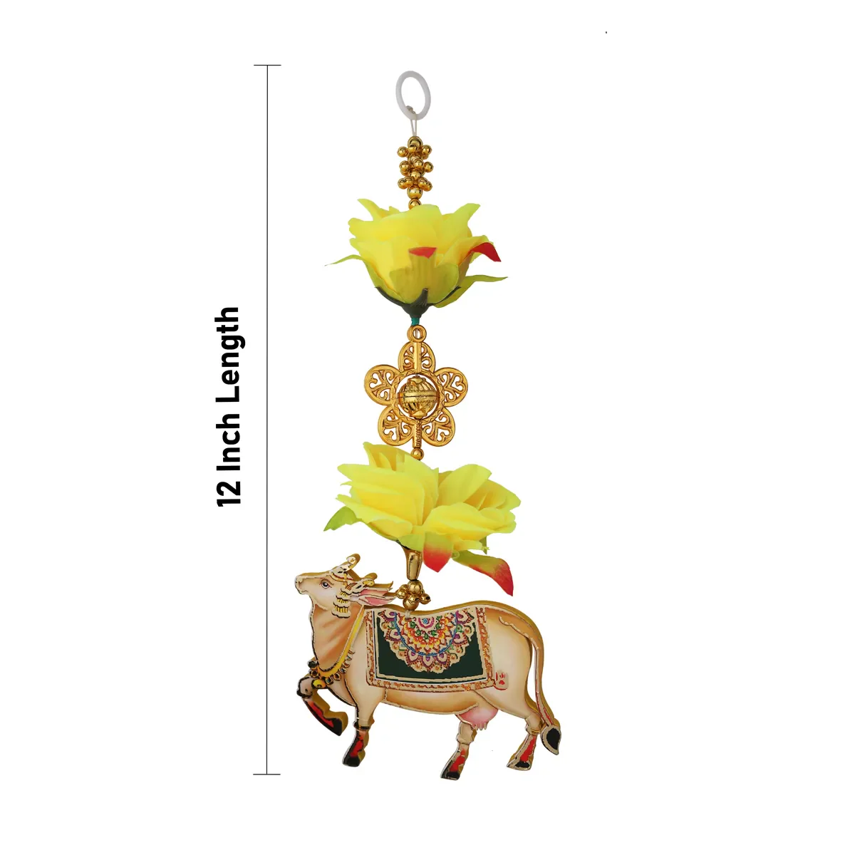Side Toran Pair - 12 Inches | Kamadhenu Motif Thoran/ Floral Hanging Bandanwar For Pooja Decor - Image 4