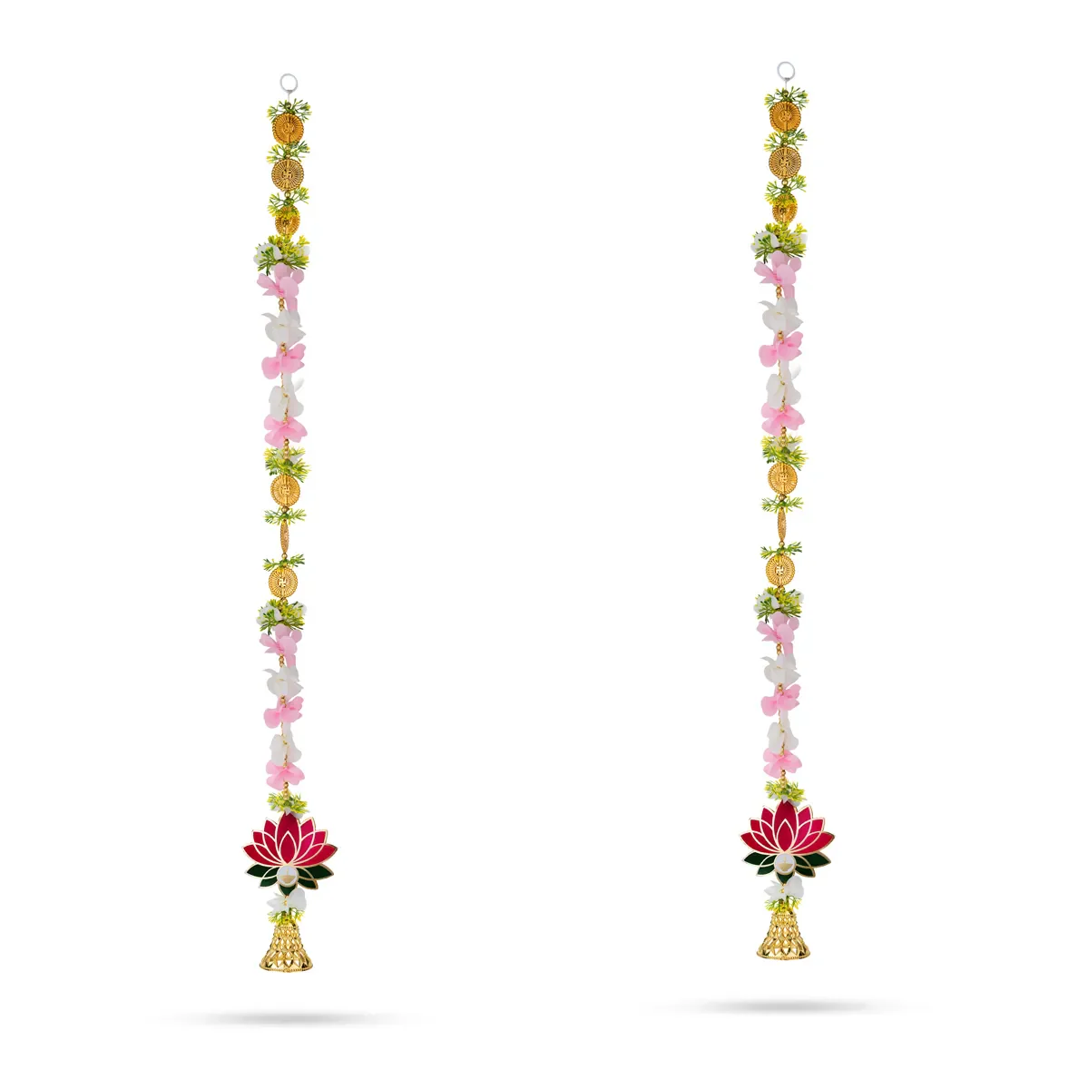 Side Toran Pair - 34 Inches | Lotus Design Thoranam/ Decorative Door Hanging Bandhanwar For Pooja Decor - Image 2