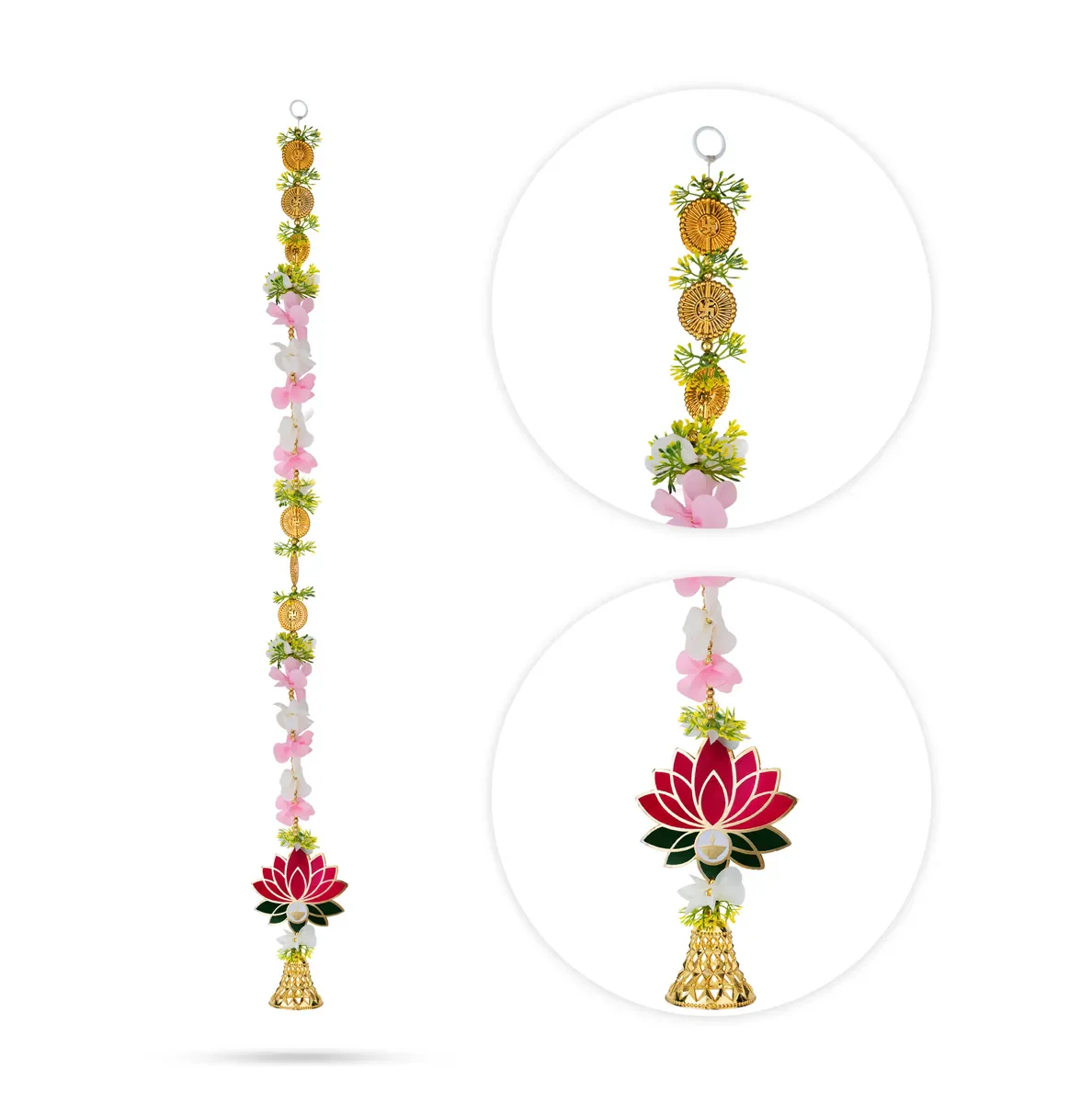 Side Toran Pair - 34 Inches | Lotus Design Thoranam/ Decorative Door Hanging Bandhanwar For Pooja Decor - Image 3