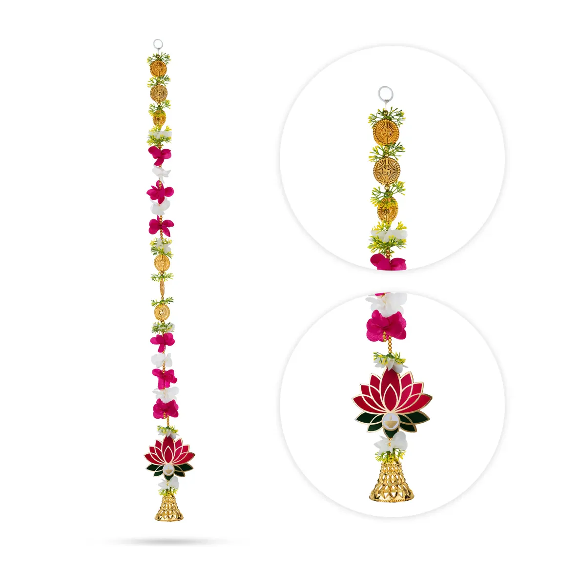 Side Toran Pair - 34 Inches | Lotus Design Thoranam/ Decorative Door Hanging Bandhanwar For Pooja Decor - Image 4