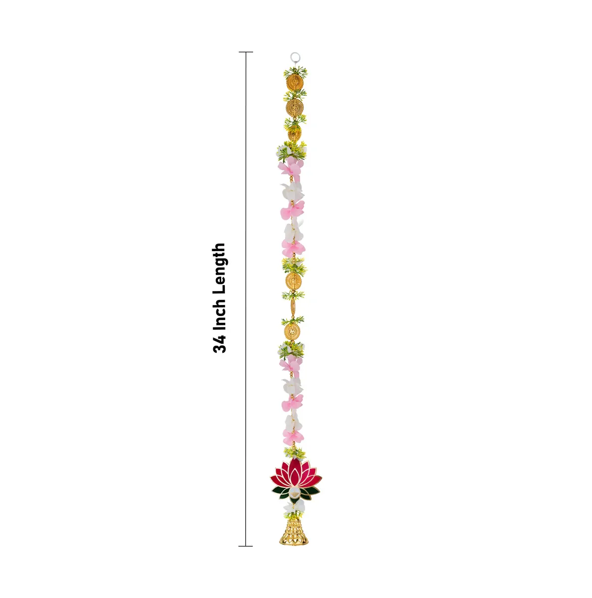 Side Toran Pair - 34 Inches | Lotus Design Thoranam/ Decorative Door Hanging Bandhanwar For Pooja Decor - Image 5