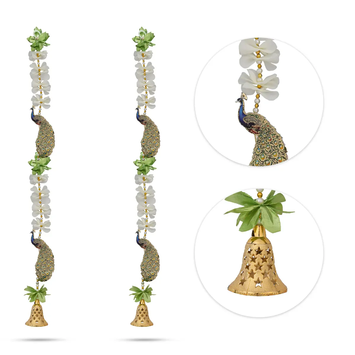 Side Toran Pair - 35 Inches | Decorative Peacock Thoran/ Flower Hanging Bandanwar For Home Entrance Decor - Image 2