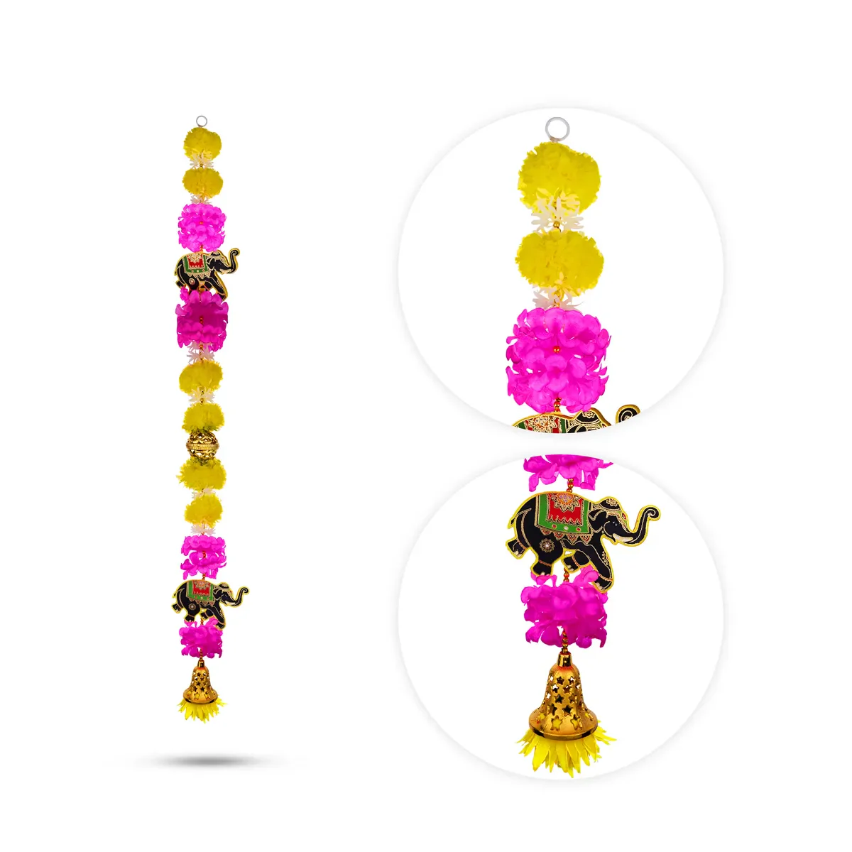 Side Toran Pair - 39 Inches | Traditional Elephant Thoranam/ Bell Hanging Toran For Home Entrance Decor - Image 2