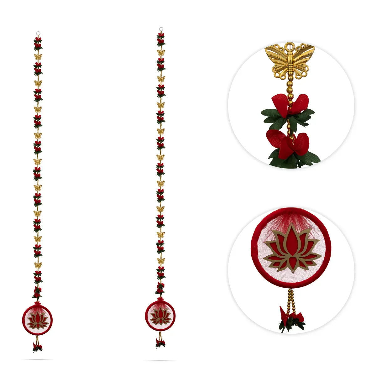 Side Toran Pair - 57 Inches | Lotus Design Thoranam/ Decorative Door Hanging Bandanwar For Home Entrance Decor - Image 2