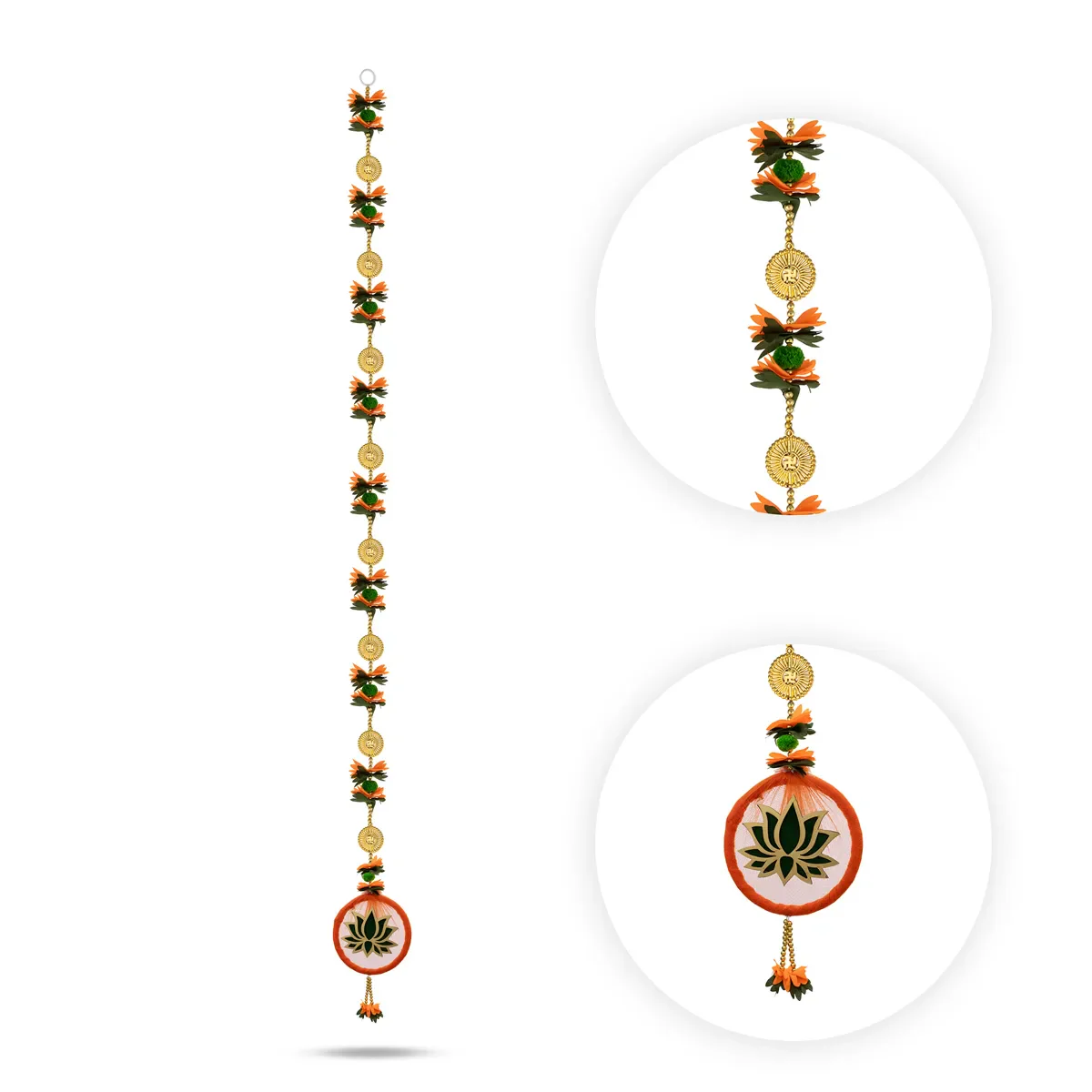Side Toran Pair - 61 Inches | Decorative Lotus Design Thoranam/ Hanging Bandanwar For Pooja & Home Decor - Image 2